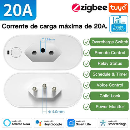 TNCE Tuya Brazil Plug 16/20A adapter, WIFI or zigbee3.0 socket with