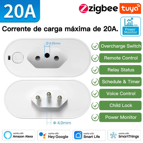 TNCE Tuya Brazil Plug 16/20A adapter, WIFI or zigbee3.0 socket with