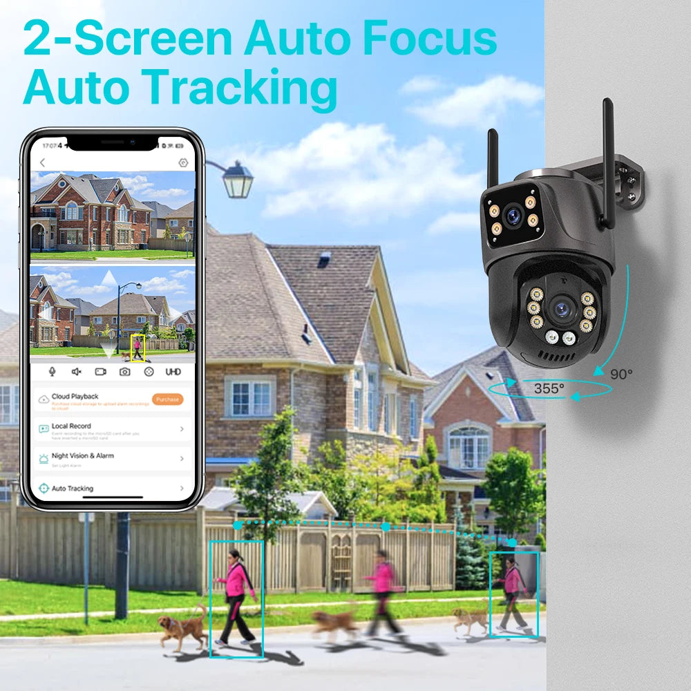 4K 8MP HD Wifi PTZ Camera Outdoor 4MP Dual Lens Dual Screen AI Auto