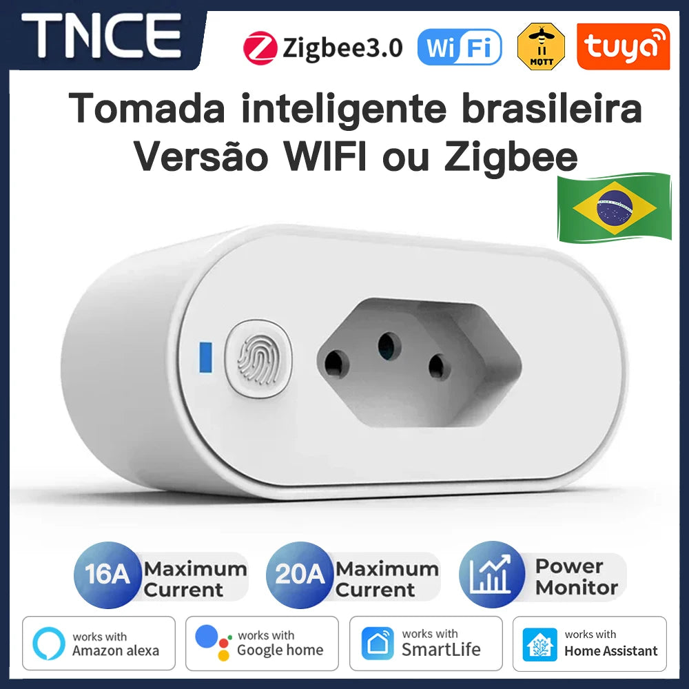 TNCE Tuya Brazil Plug 16/20A adapter, WIFI or zigbee3.0 socket with