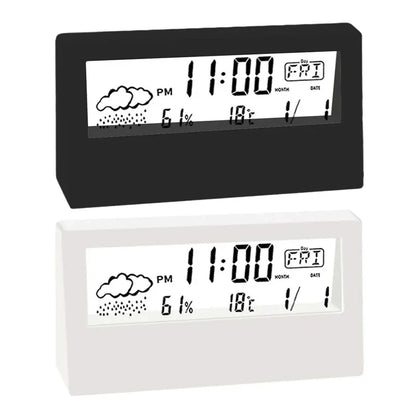 LCD Desktop Alarm Clock Transparent Calendar Weather and Digital