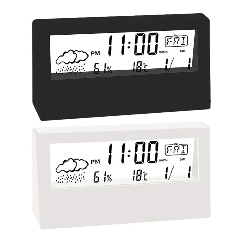 LCD Desktop Alarm Clock Transparent Calendar Weather and Digital