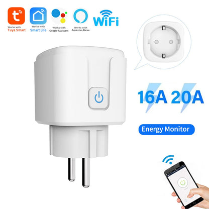 Tuya 16A 20A EU Smart Socket WiFi Smart Plug With Power Monitoring