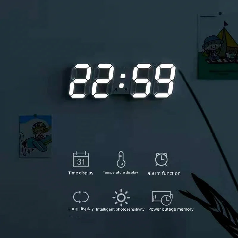 3D Mini Clock LED Digital Wall Clock Desk Clock Electronic Alarm Clock