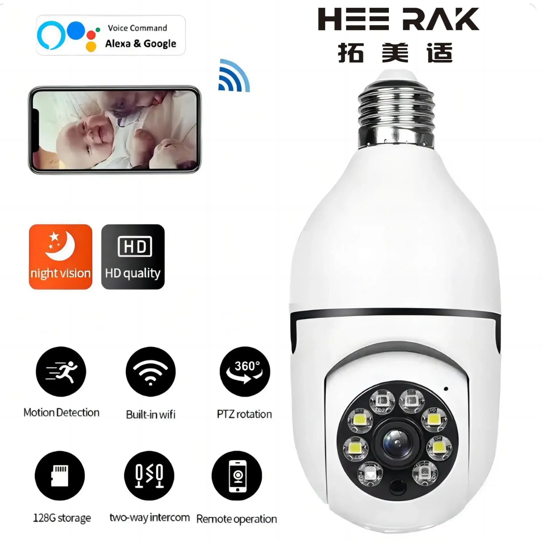 Full Color Night Vision 5G Bulb E27 Surveillance Camera Automatic