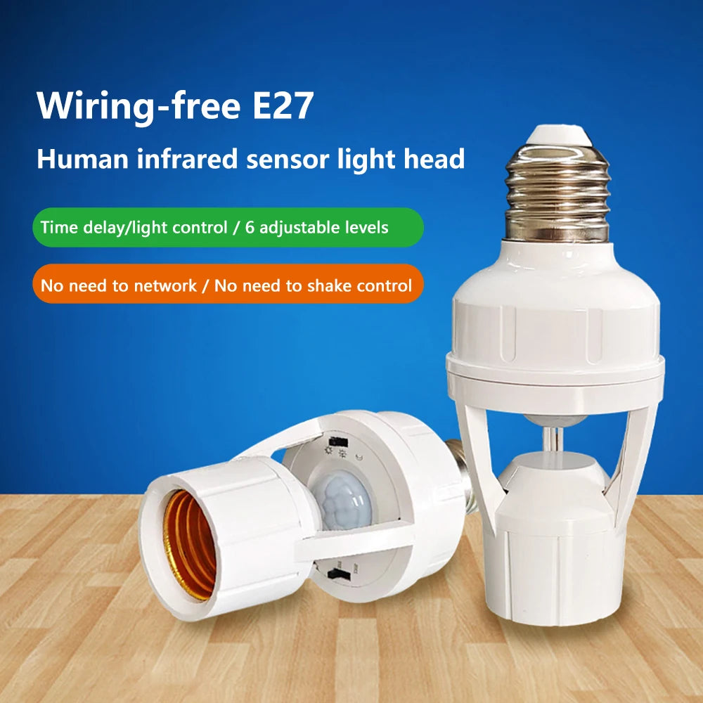 E27 PIR Smart Motion Sensor Light Bulb Holder Induction Sensor Adapter