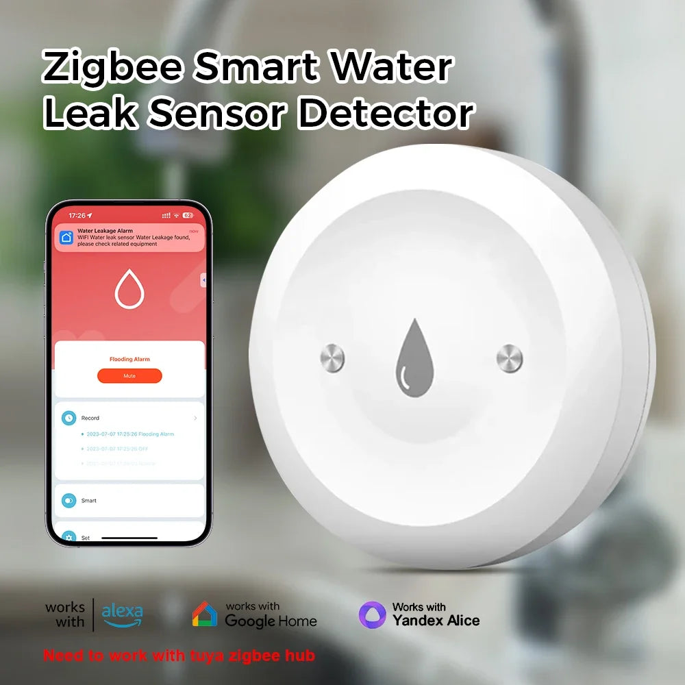 Tuya ZigBee Smart Water Sensor Detector Flood Leakage Alarm APP