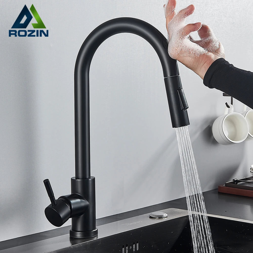 Rozin Smart Touch Kitchen Faucet Black Pull Out Sensor Faucets
