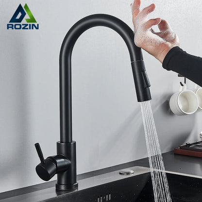 Rozin Smart Touch Kitchen Faucet Black Pull Out Sensor Faucets
