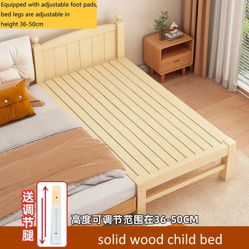 Adjustable Height Children's Splicing Bed Wider Solid Wood Frame with