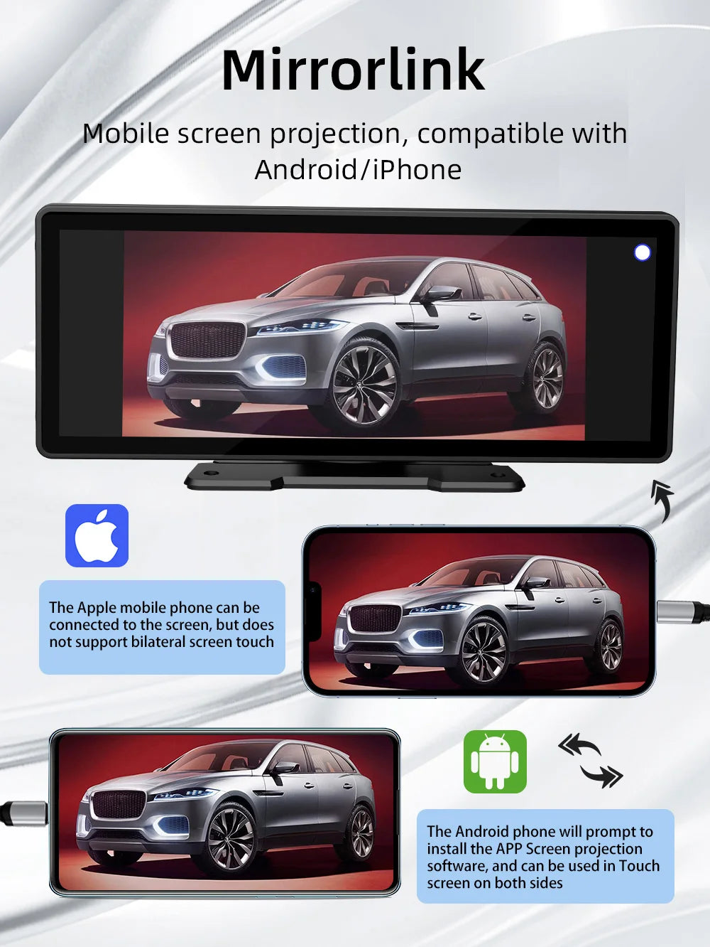 BQCC 10.26 Inch Portable Wireless Carplay Screen HD Rear Reversing