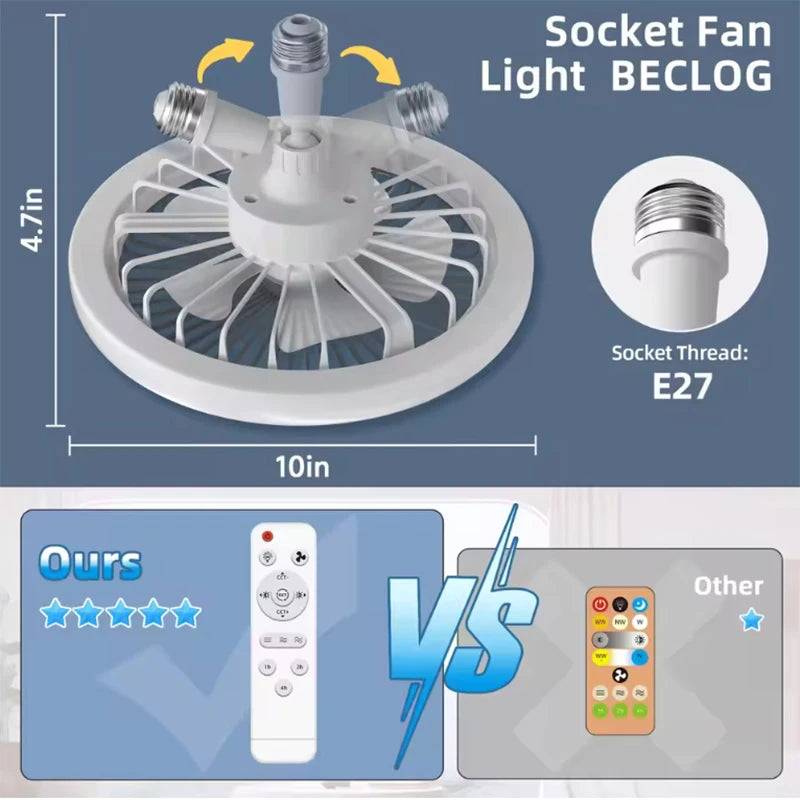 Rotatable 3in1 Ceiling fan light E27 LED Converter Base smart remote