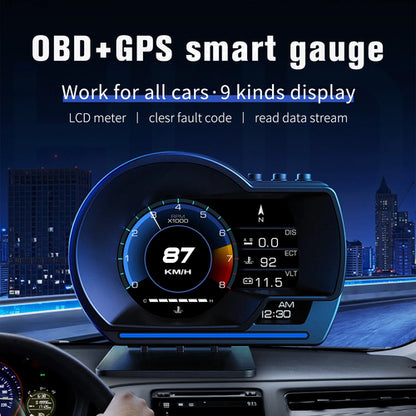 Car HUD Head-Up Display P6, OBD+GPS Smart Instrument Panel,