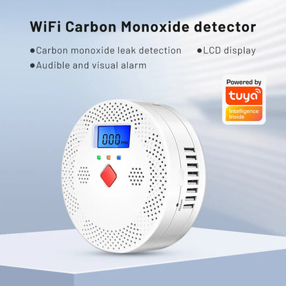 Tuya WiFi Smart Carbon Monoxide Detector Alarm 85dB Sound Warning LCD