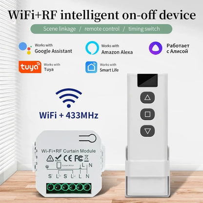 Tuya Wifi Smart Switch with RF 433MHz Remote for Curtain Shutters