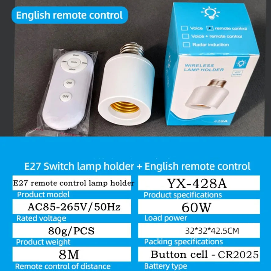 E27 60W Wireless Remote Control Smart Timer Switch Lamp Holder 110V