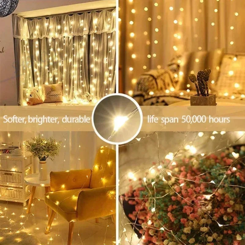 6x3M/3x3m Curtain Garland on The Window USB Power Fairy Lights Festoon