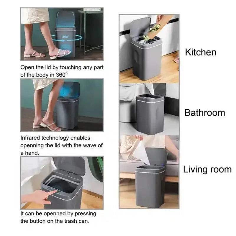 16L Automatic Sensor Trash Can Electric Touchless Smart Bin Kitchen