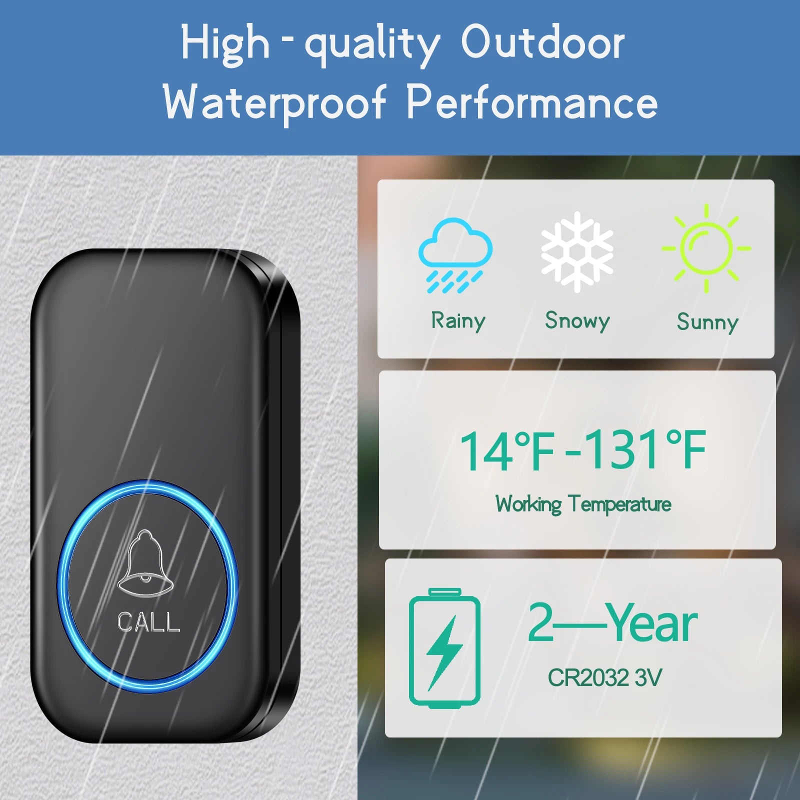 Wireless Doorbell Intelligent Welcome Door Bell 300M/984 FT Remote 60