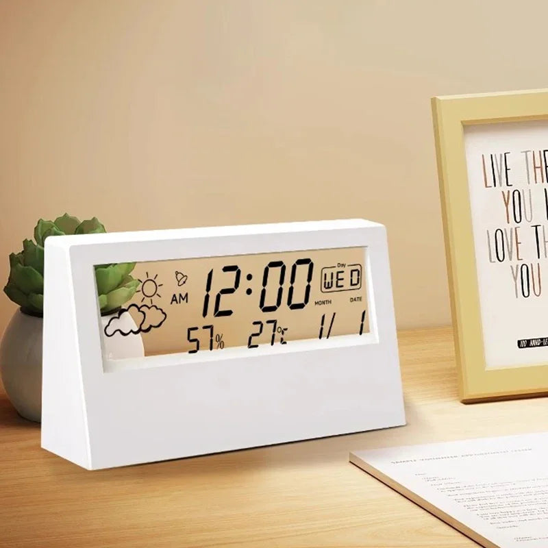 LCD Desktop Alarm Clock Transparent Calendar Weather and Digital