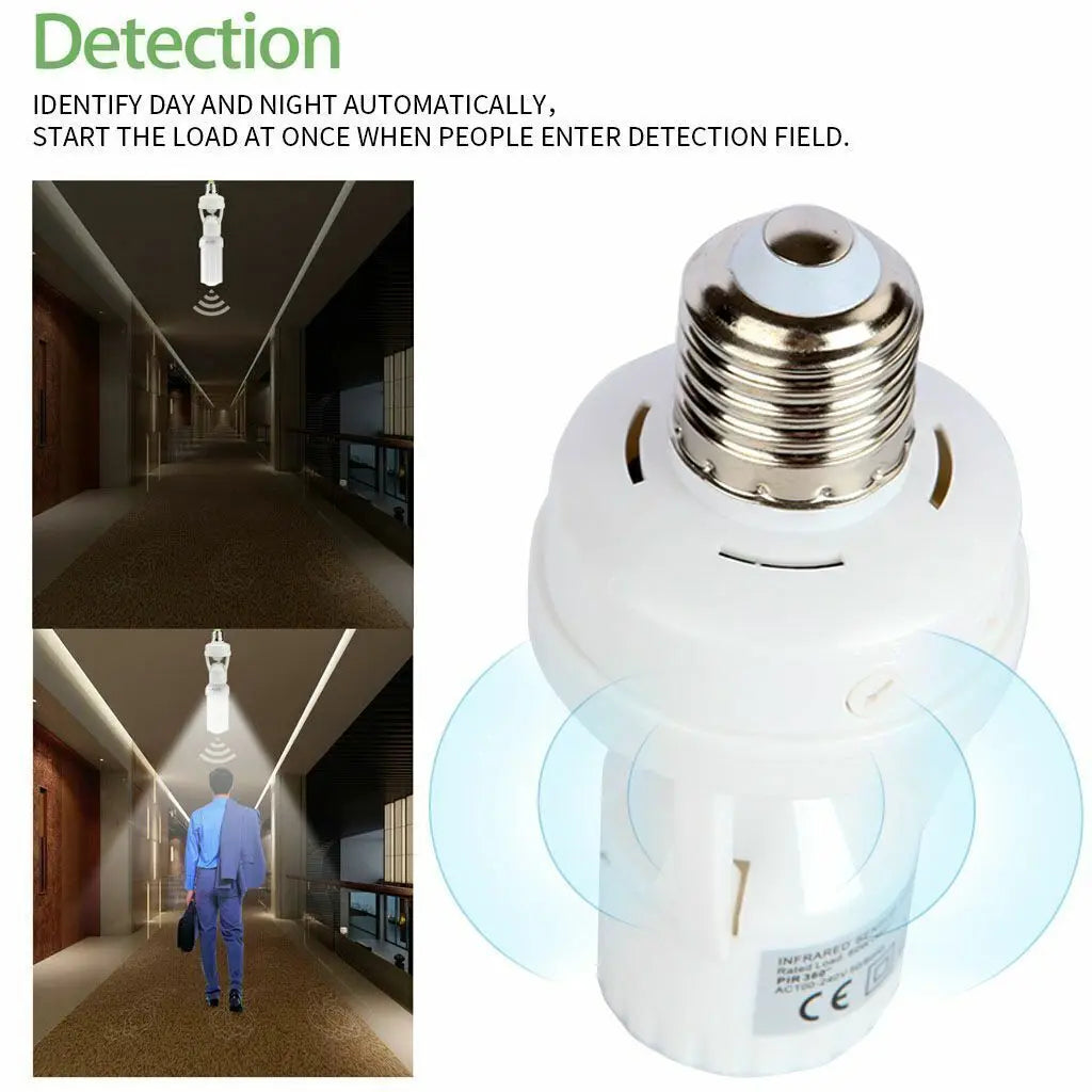 E27 PIR Smart Motion Sensor Light Bulb Holder Induction Sensor Adapter