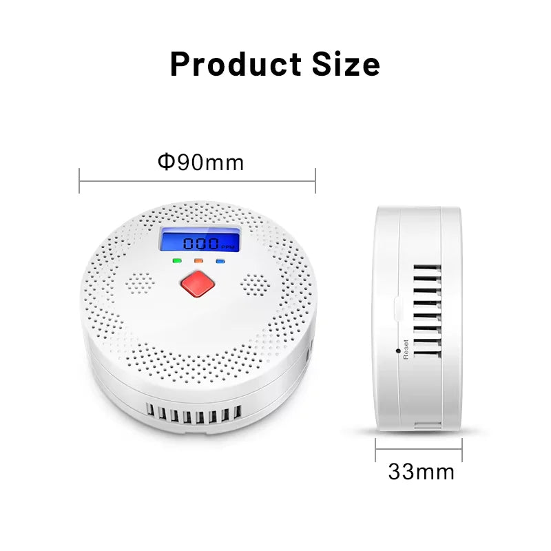 Tuya WiFi Smart Carbon Monoxide Detector Alarm 85dB Sound Warning LCD