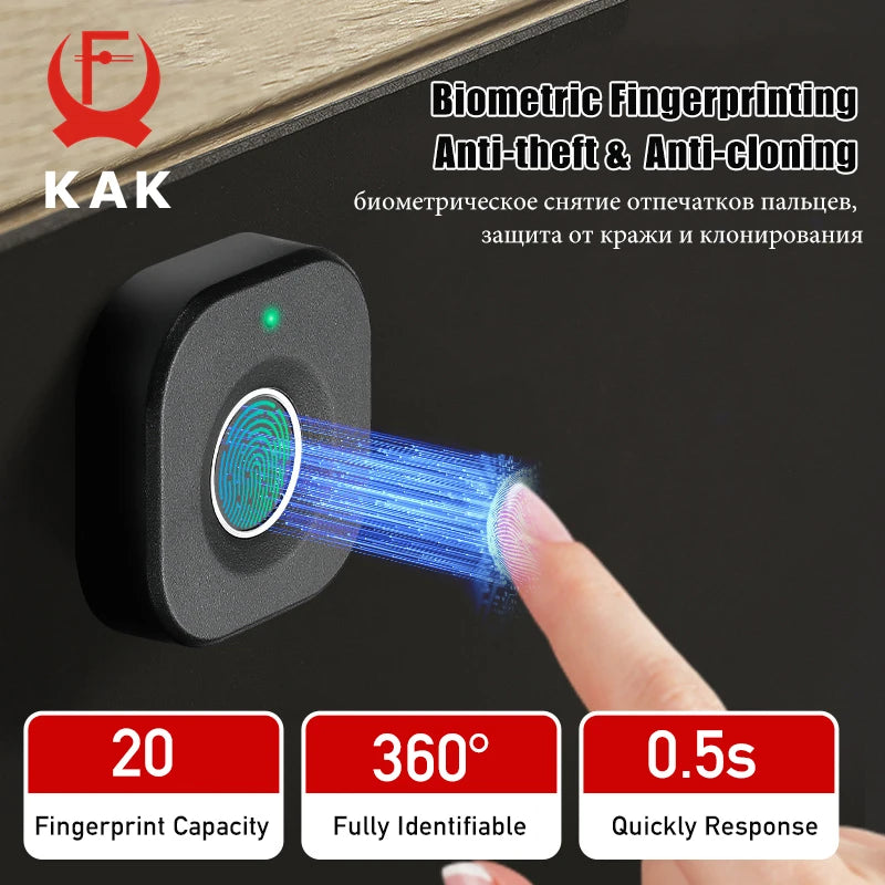 KAK Biometric Fingerprint Lock Black Keyless Cabinet Lock Smart Drawer