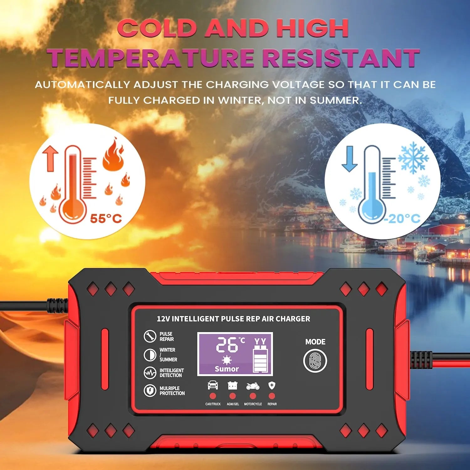 6A 12V Intelligent Car Battery Charger Car and Motorcycle Battery