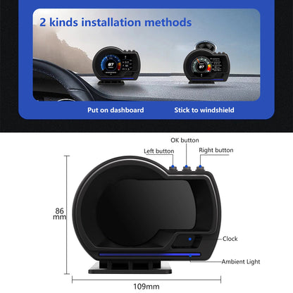 Car HUD Head-Up Display P6, OBD+GPS Smart Instrument Panel,