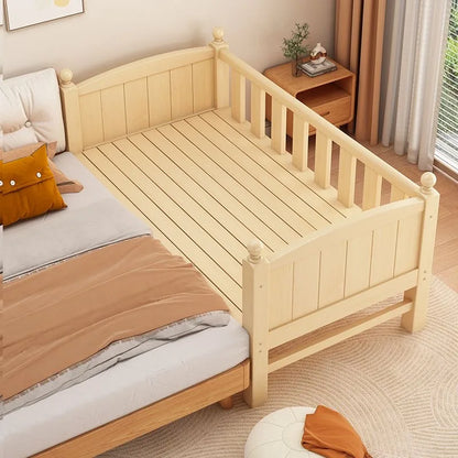 Adjustable Height Children's Splicing Bed Wider Solid Wood Frame with