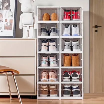 No-Install Folding Shoe Cabinet, Transparent Dustproof Shoe Rack,
