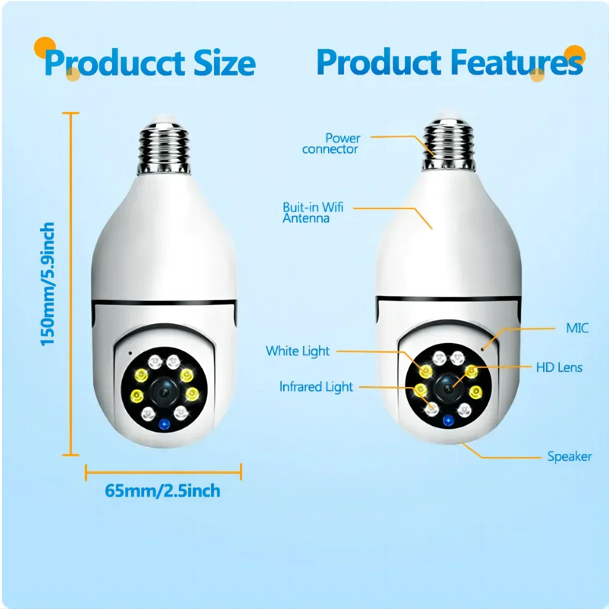 Full Color Night Vision 5G Bulb E27 Surveillance Camera Automatic