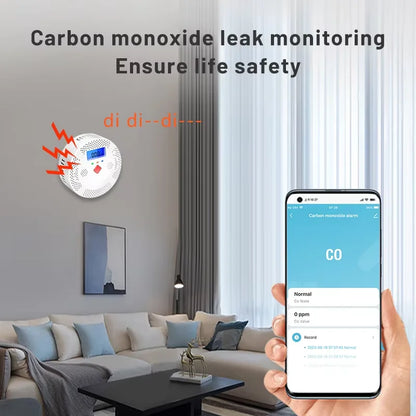 Tuya WiFi Smart Carbon Monoxide Detector Alarm 85dB Sound Warning LCD