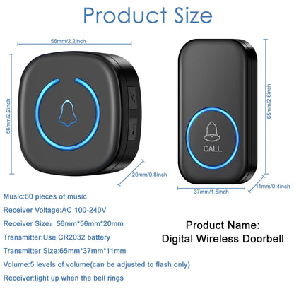 Wireless Doorbell Intelligent Welcome Door Bell 300M/984 FT Remote 60