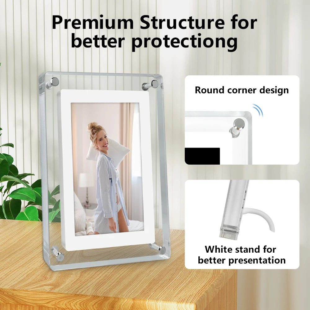 Acrylic Digital Photo Frame 5 Inch 1200mAh Vertical Display IPS Screen
