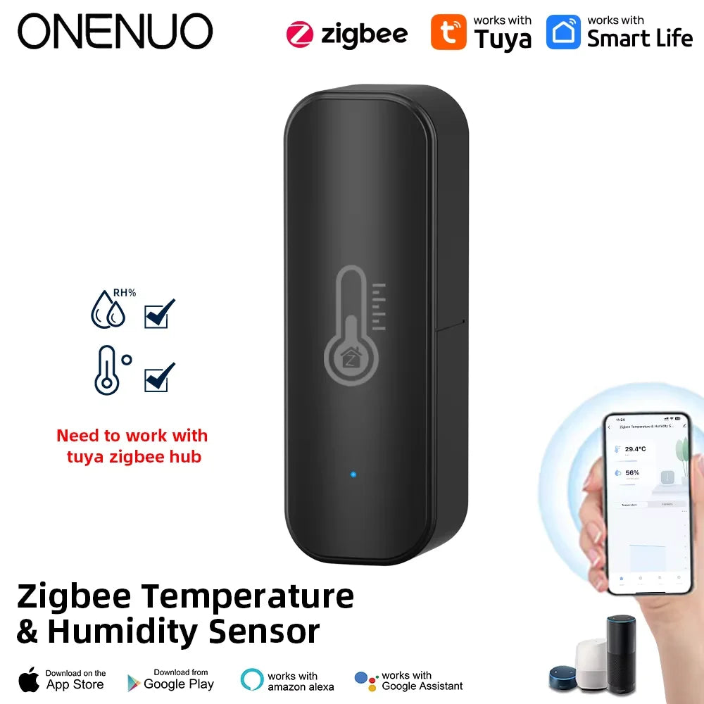 ONENUO Tuya ZigBee Smart Temperature and Humidity Sensor Battery