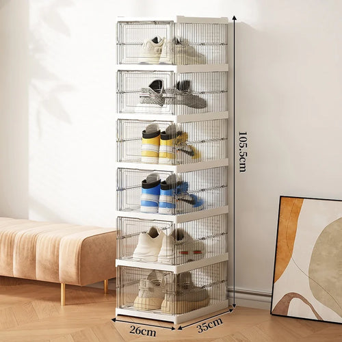 No-Install Folding Shoe Cabinet, Transparent Dustproof Shoe Rack,