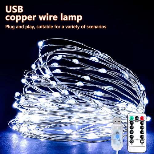 5M/10M/20M USB LED String Lights Copper Silver Wire Garland Light