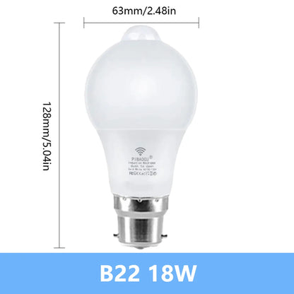 Motion Sensor LED Light 220V 110V E27 B22 12W 15W 18W LED Lamp Auto