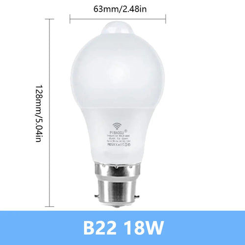 Motion Sensor LED Light 220V 110V E27 B22 12W 15W 18W LED Lamp Auto