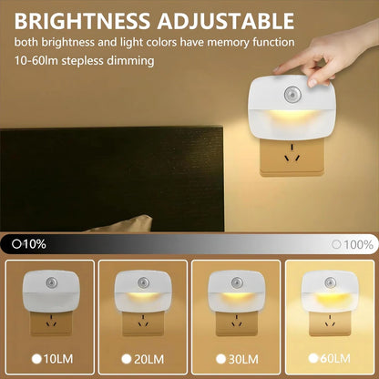 LED Night Light EU Plug In Smart Motion Sensor Light 220V Wall Lamp