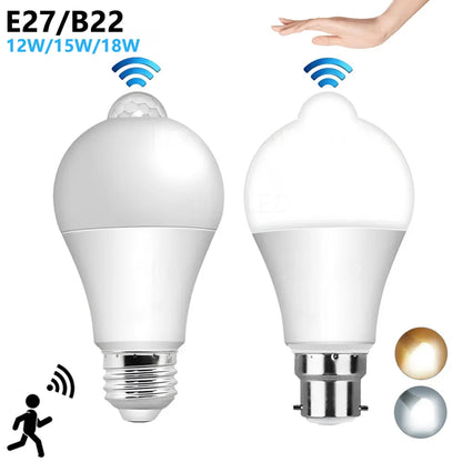 Motion Sensor LED Light 220V 110V E27 B22 12W 15W 18W LED Lamp Auto