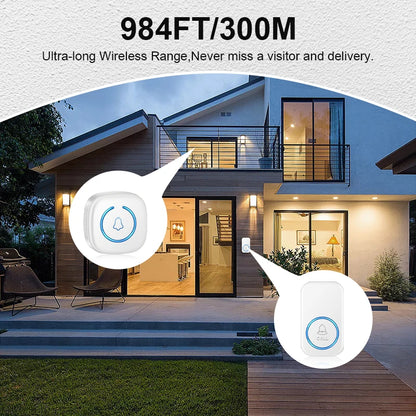 Wireless Doorbell Intelligent Welcome Door Bell 300M/984 FT Remote 60