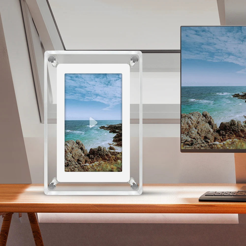 Acrylic Digital Photo Frame 5 Inch 1200mAh Vertical Display IPS Screen