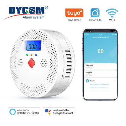 Tuya WiFi Smart Carbon Monoxide Detector Alarm 85dB Sound Warning LCD