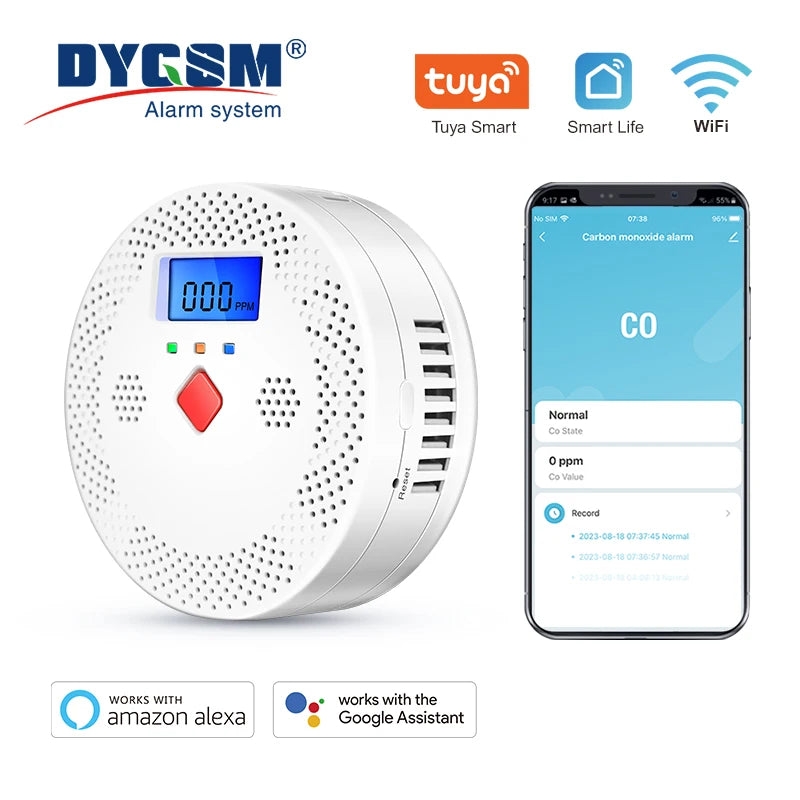 Tuya WiFi Smart Carbon Monoxide Detector Alarm 85dB Sound Warning LCD