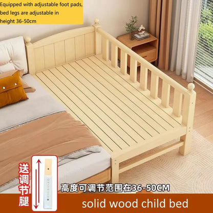 Adjustable Height Children's Splicing Bed Wider Solid Wood Frame with