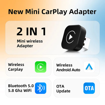 Carplay Wireless Adapter Android Auto 2in 1 Smart Dongle 2025 5G WIFI