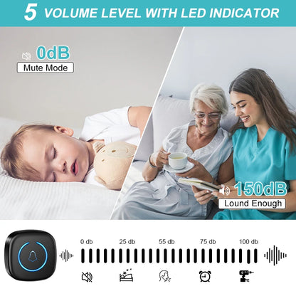 Wireless Doorbell Intelligent Welcome Door Bell 300M/984 FT Remote 60