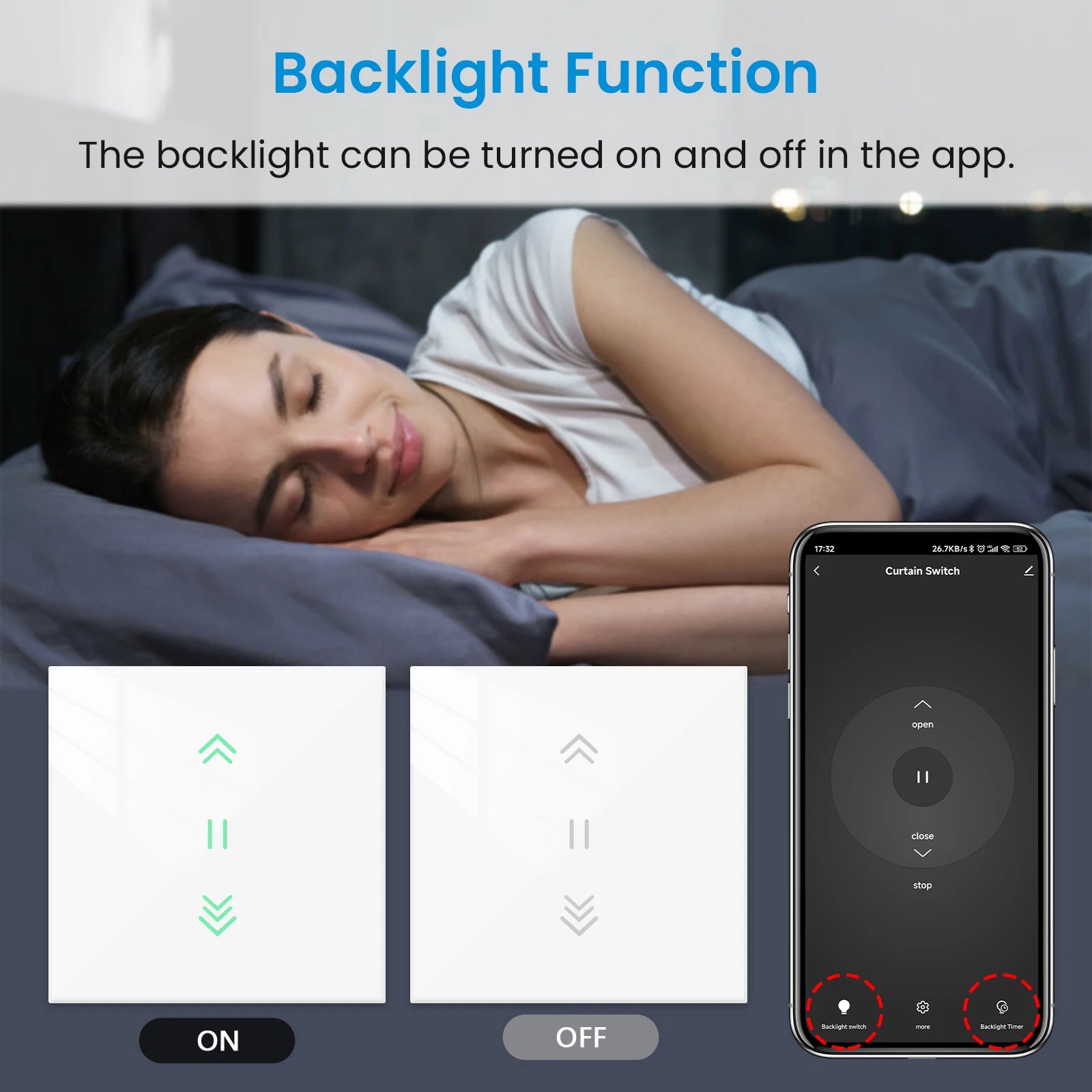 LoraTap Curtain Roller Shutter WiFi Blinds Switch Backlight Tubular